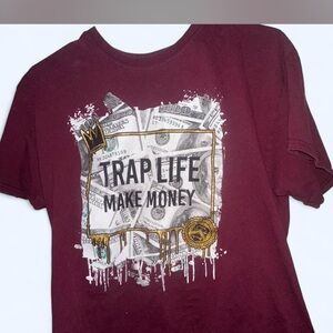 Burgundy Graphic Tee with Money Print